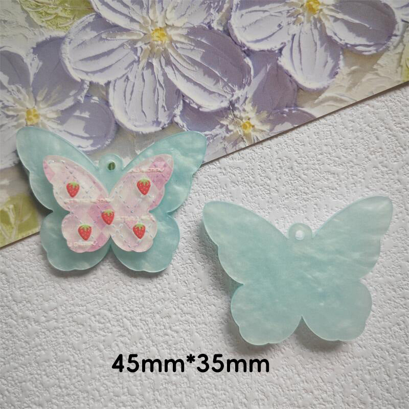 Wholesale 10pcs Water Pattern Double Butterfly Cute Cartoon Hole Pendant Embossed Printing Design Acrylic Jewelry Accessories DIY